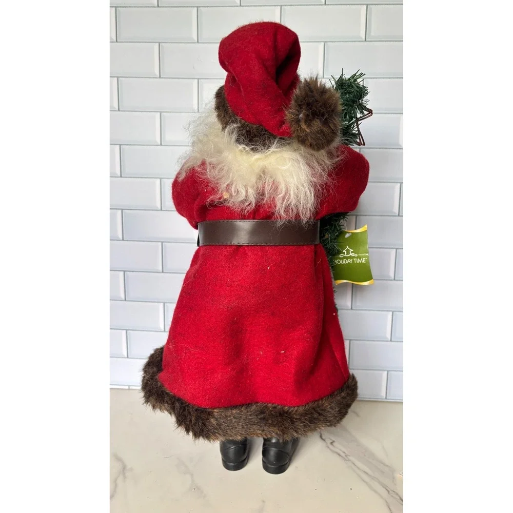 Holiday Time 18 Inch Animal Print Santa Figurine Red Coat Birdhouse Christmas